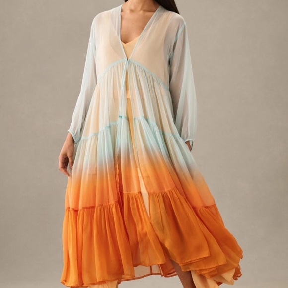 Anthropologie Dresses & Skirts - Anthropologie Duster Women Tiered Orange Sheer Ombre Preppy Retro One Size
